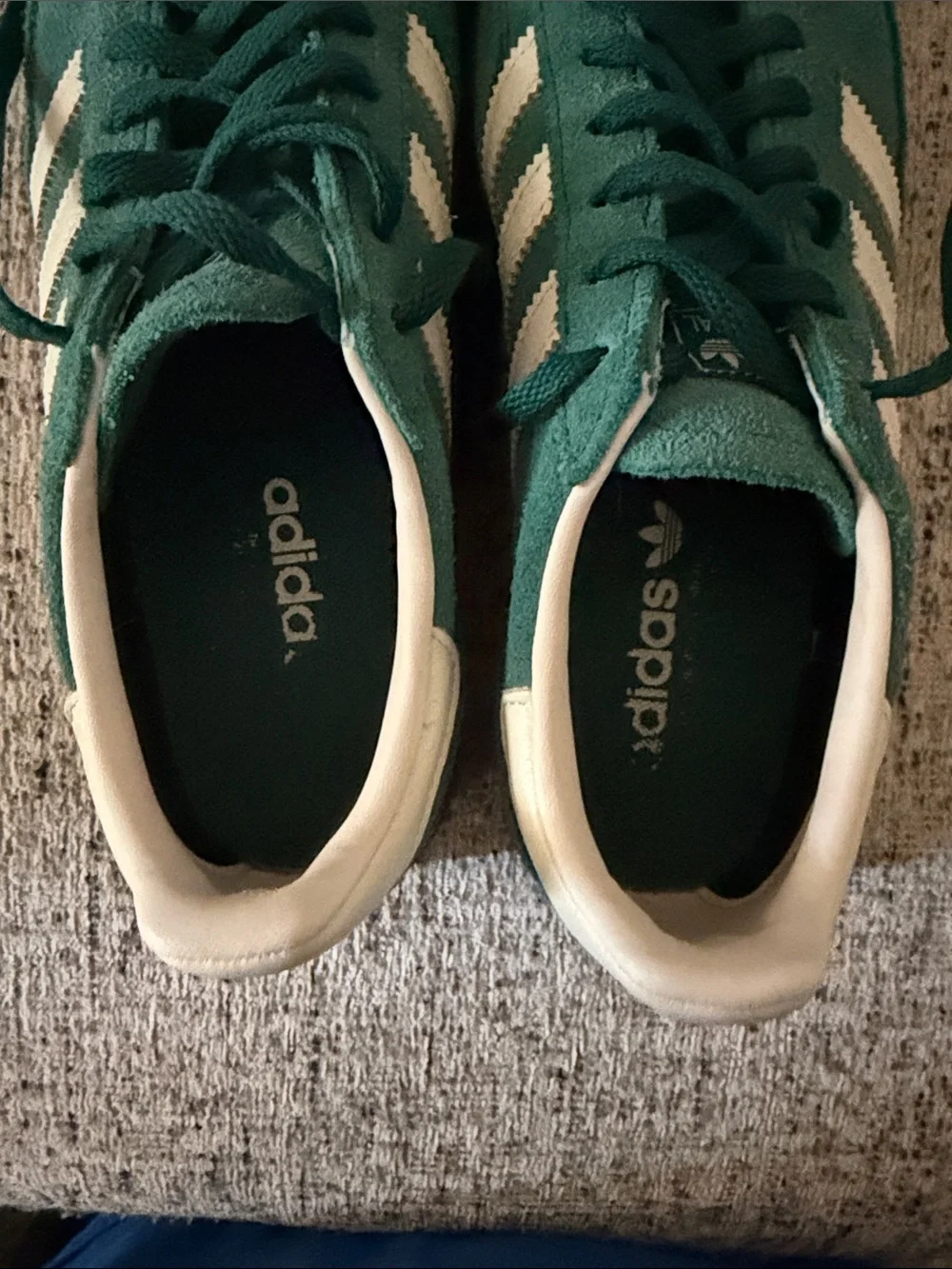 adidas Women's Green Suede Sneakers with White Stripes